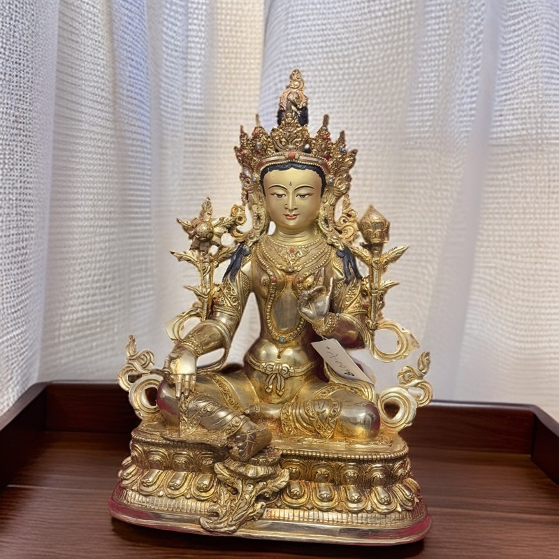 绿度母｜高品尼泊尔进口 收藏级鎏金紫铜摆件 