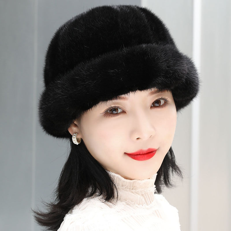 水貂拼貂礼帽冬季女妈妈公主加厚保暖新款韩版休闲气质