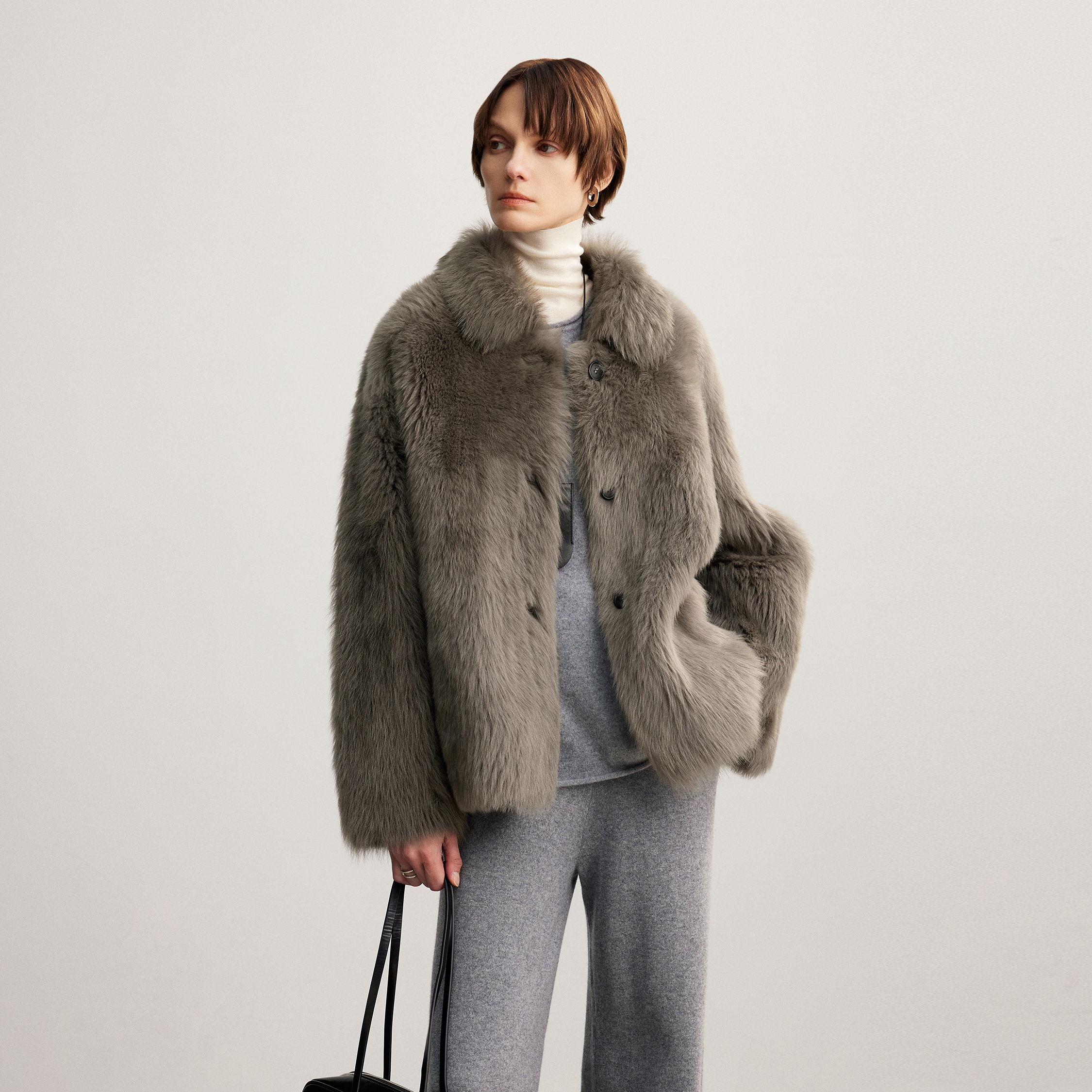 MSBEAST静谧流年 进口托斯卡纳皮毛一体外套女方领短羊羔毛皮草冬