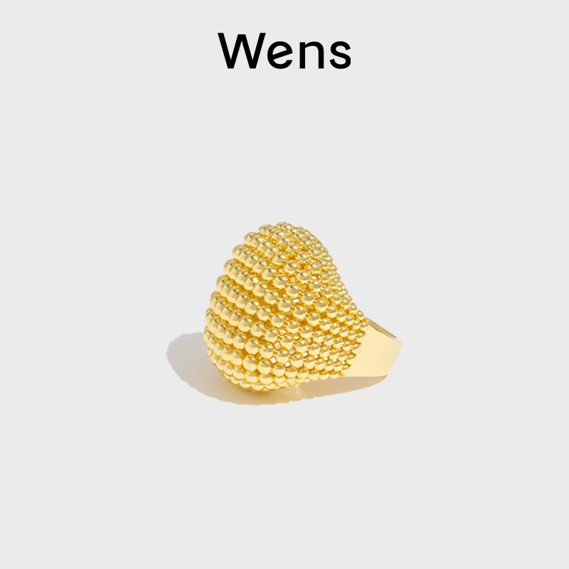 Wens/吻斯 铜合金戒指 圆球珠珠镂空戒指时尚小众简约设计感