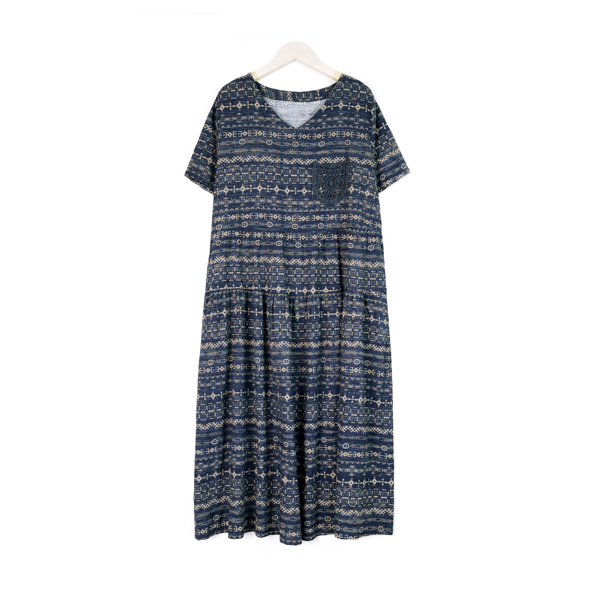 【天依洛洛】8524-1 复古印花休闲宽松连衣裙