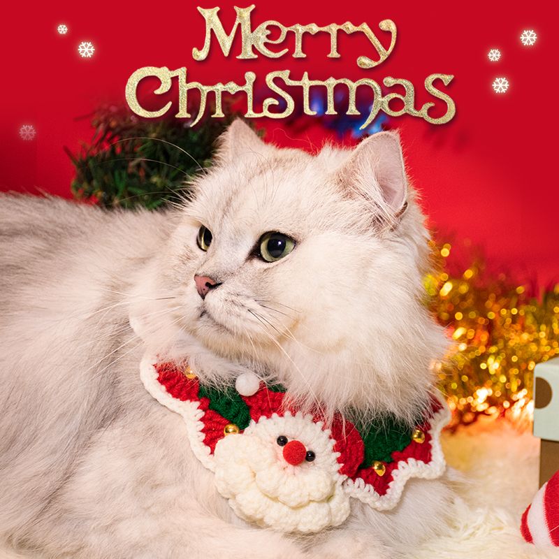猫咪圣诞节围巾宠物项圈猫咪新年围兜可爱针织口水巾猫咪围脖装饰