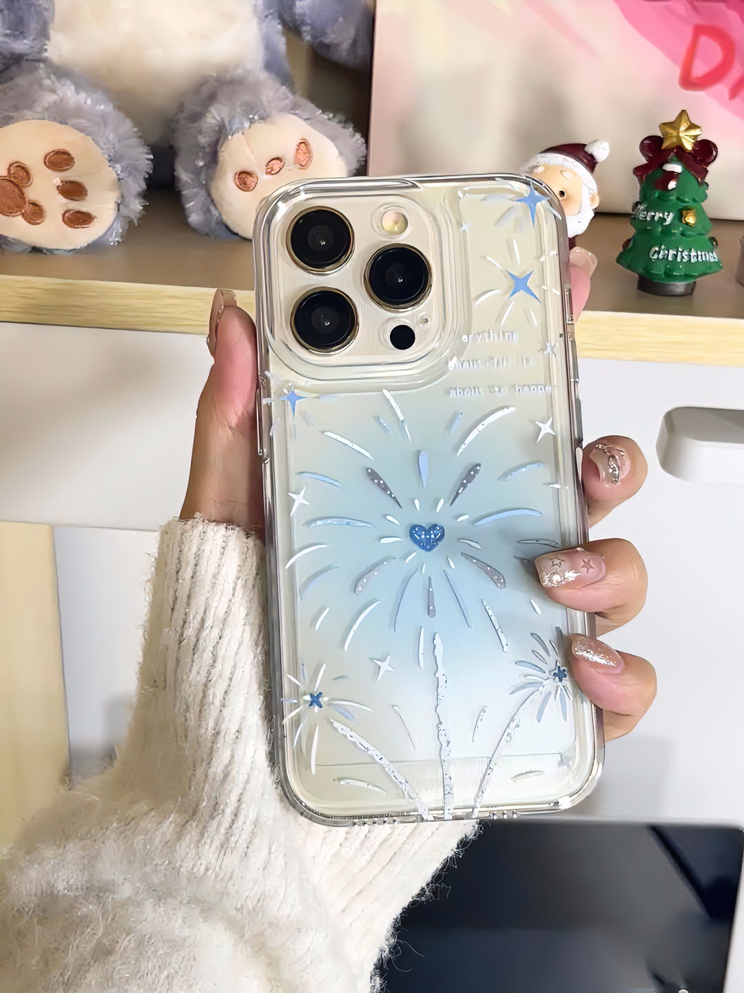 KEBENA蓝色烟花晕染适用iPhone15手机壳苹果13小米14vivo华为oppo