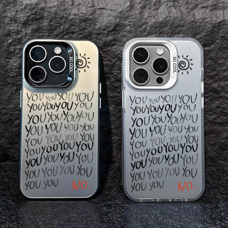 KEBENA小众简约英文彩银苹果15手机壳iPhone13/14promax防摔12/11