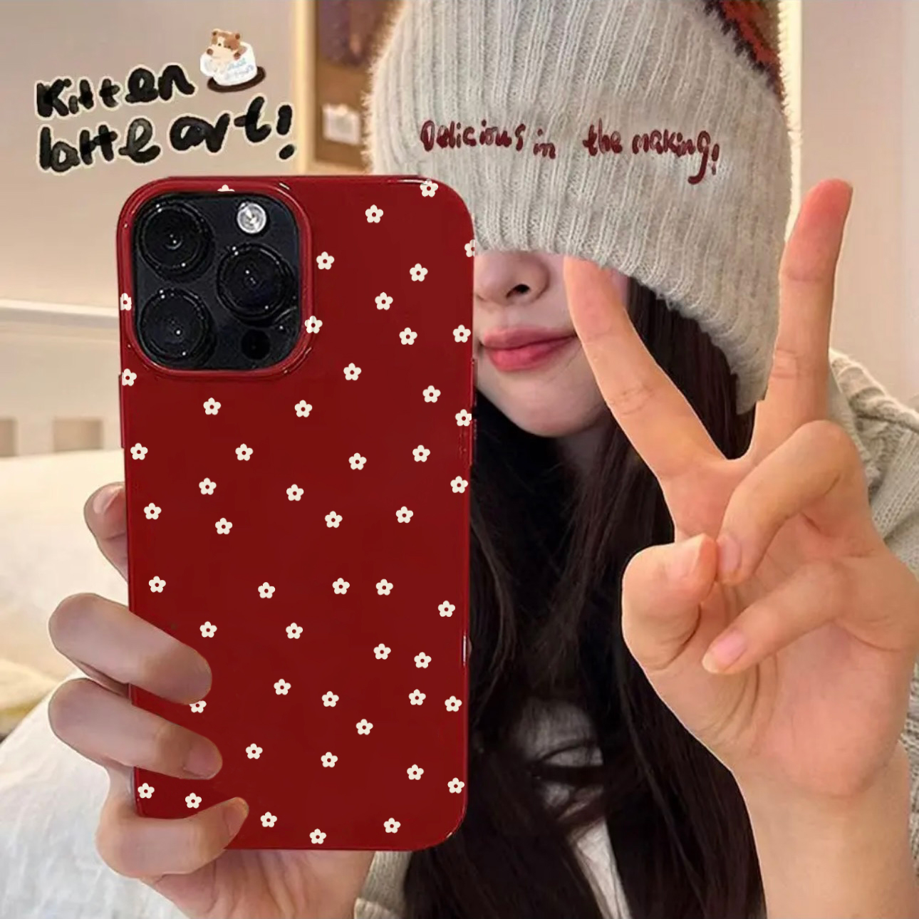 KEBENA冬日小碎花苹果15手机壳iphone13/14promax新年红色11女12