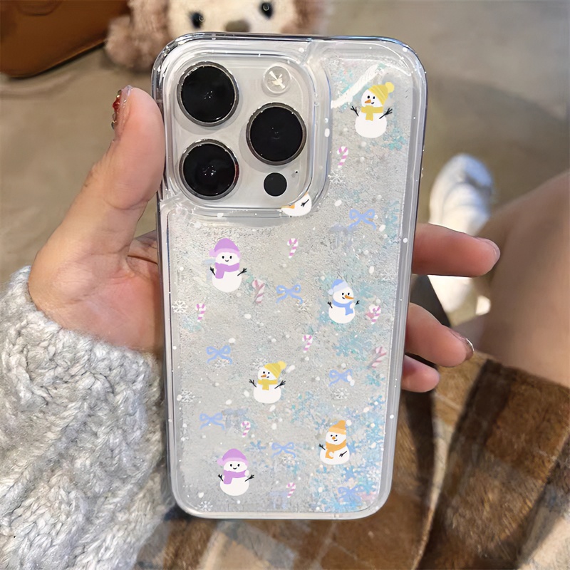 KEBENA卡通雪花圣诞雪人iPhone15promax苹果14手机壳13新12流沙壳