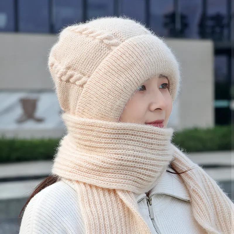 帽子女新款加绒加厚围巾一体风雪帽秋冬季毛绒毛线帽保暖网红帽
