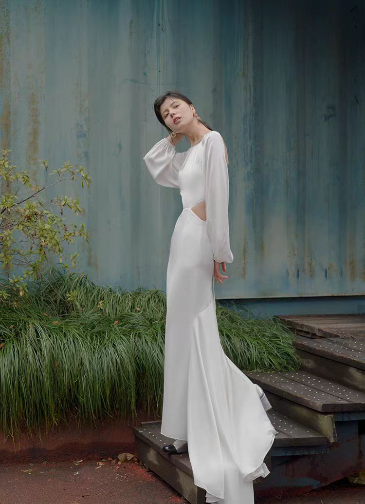 【纯白】气质法式 源头工厂自产自销 结婚礼服晨袍婚纱拍照 鱼尾