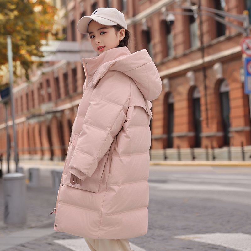 雅鹿女童羽绒服中长款冬装2023新款洋气儿童装加厚中大童冬季连