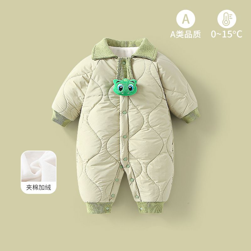 婴儿冬装衣服连体衣新生男宝宝加绒满月百天哈衣棉服冬季外出抱衣
