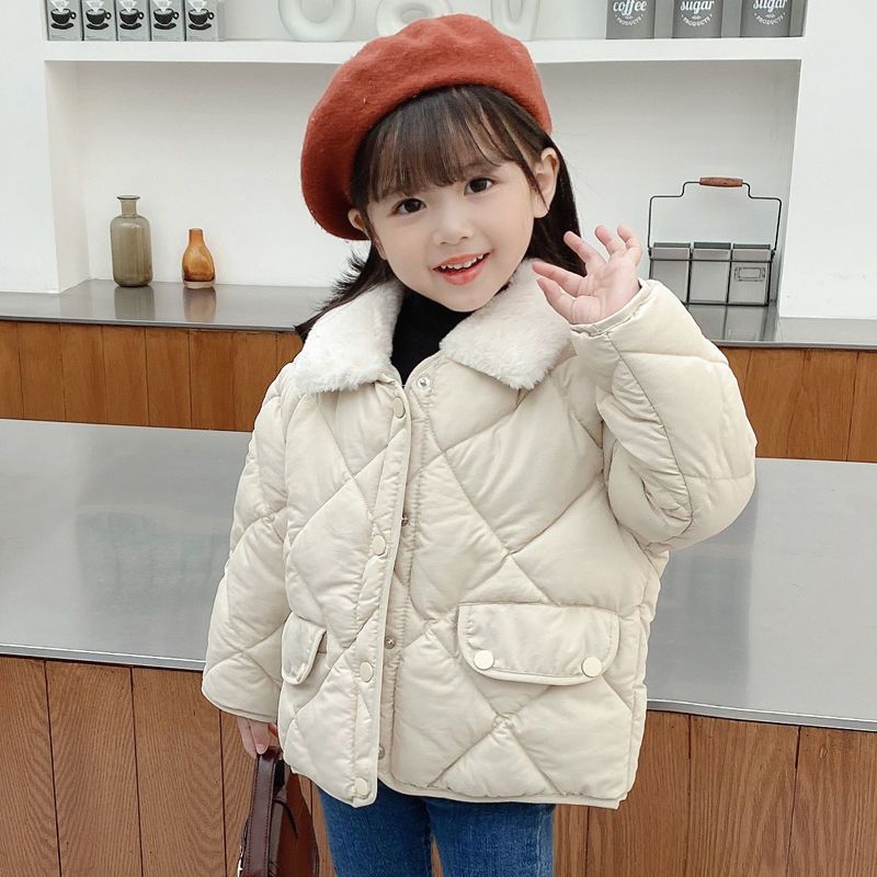 韩版儿童棉衣2023新款中小童毛领保暖外套男女宝宝纯色棉服秋冬新