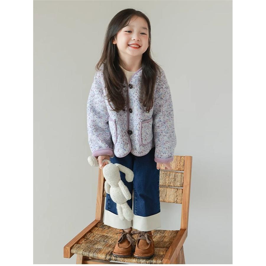 女童彩点毛绒外套2023冬季新款女孩时髦洋气上衣女宝加厚外套潮款