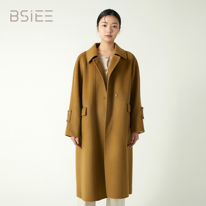 BSIEE本涩口袋盖长款大衣女商场同款外套秋冬热销新品时尚潮流