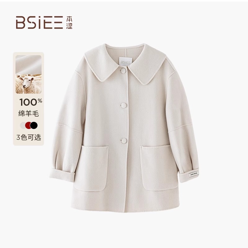 BSIEE/本涩中款大衣2024冬季新品舒适通勤宽松休闲上衣外套女