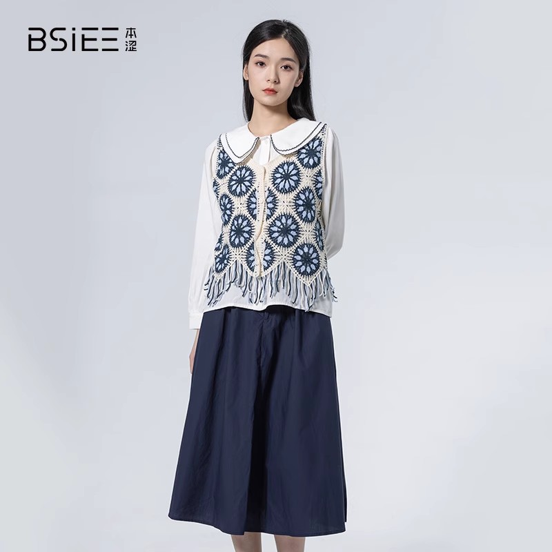 BSiEE本涩钩花套装女早夏季民族风优雅气质三件套简约时尚