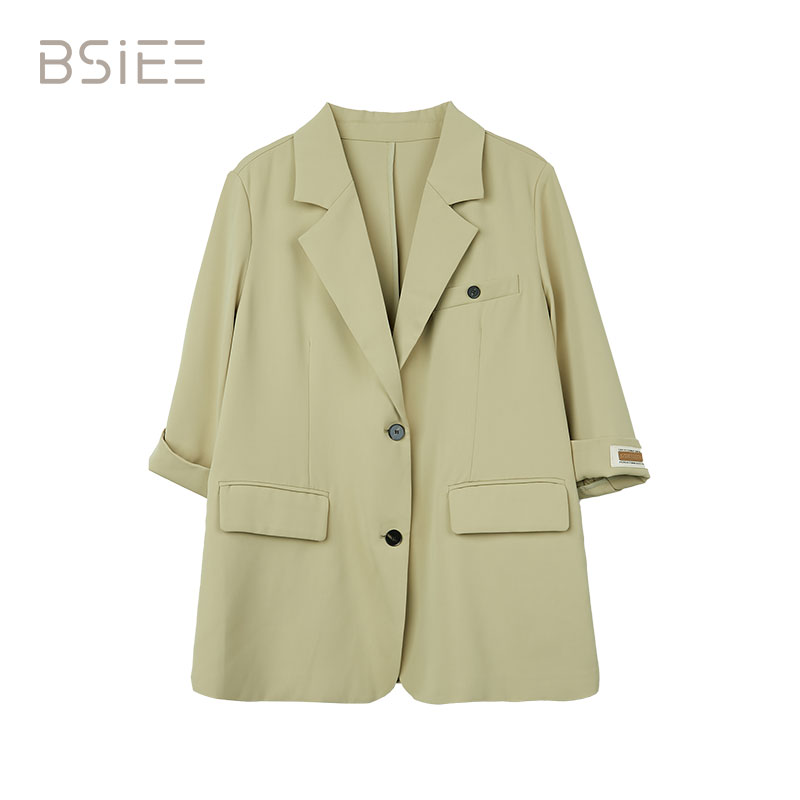 BSIEE本涩贴标翻袖西装2023春新品尺码颜色随机不可调换