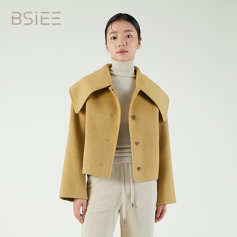 BSIEE本涩大翻领短款大衣女法式减龄温柔宽松冬季热销新品上衣