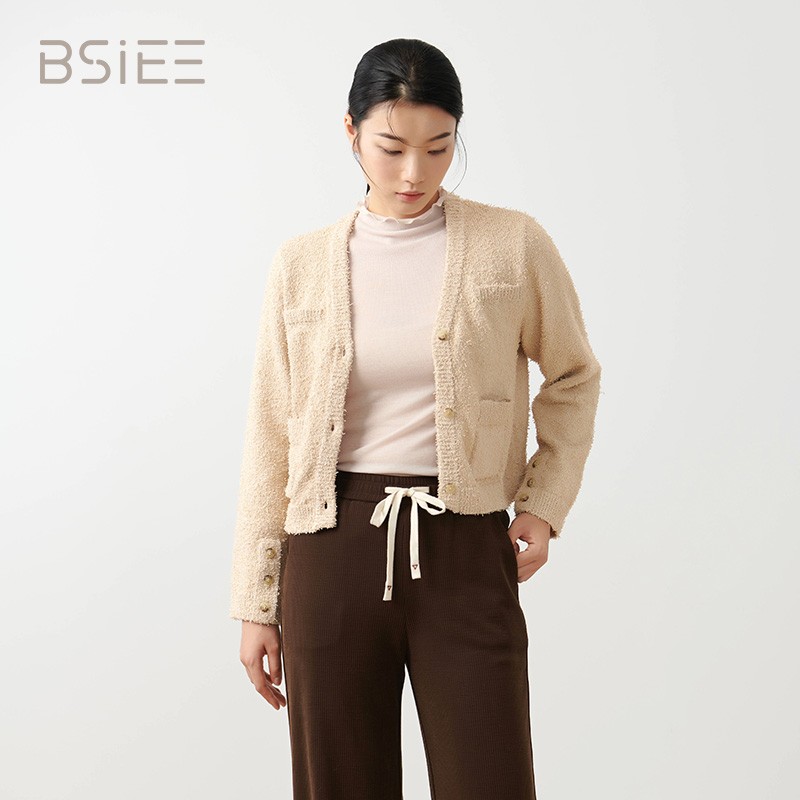 BSIEE/本涩肌理毛衣开衫女小香风气质百搭设计感针织衫早秋季热销