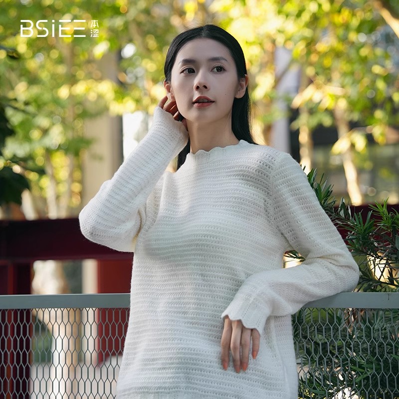 BSIEE本涩花边领毛衣设计感时尚潮流内搭亲肤针织毛衫女
