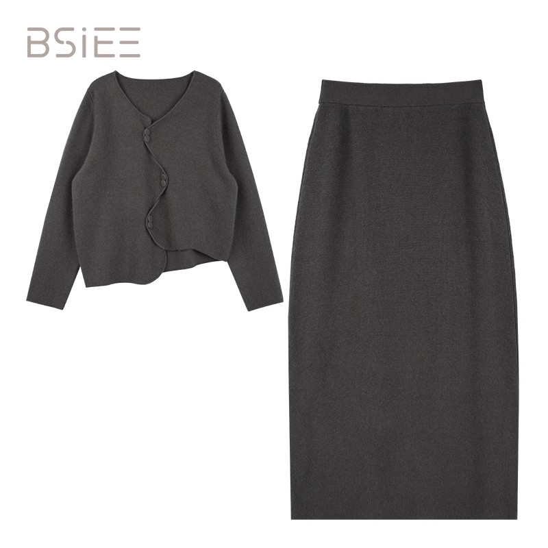 BSIEE/本涩不规则门襟套装秋冬季新品小众设计感两件套女