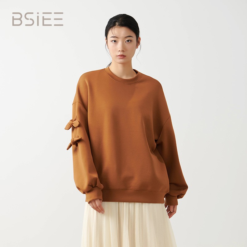 BSIEE本涩袖蝴蝶结卫衣小众设计感时尚早秋热销新品纯色百搭上衣