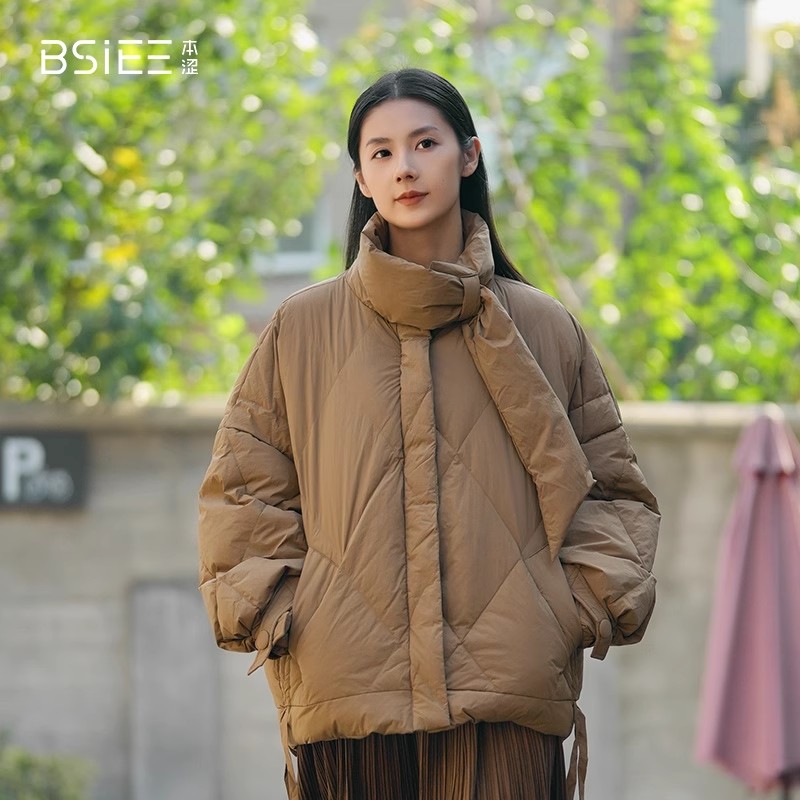 BSIEE本涩领口设计飘带羽绒服韩版潮流冬季热销新品甜酷外套女