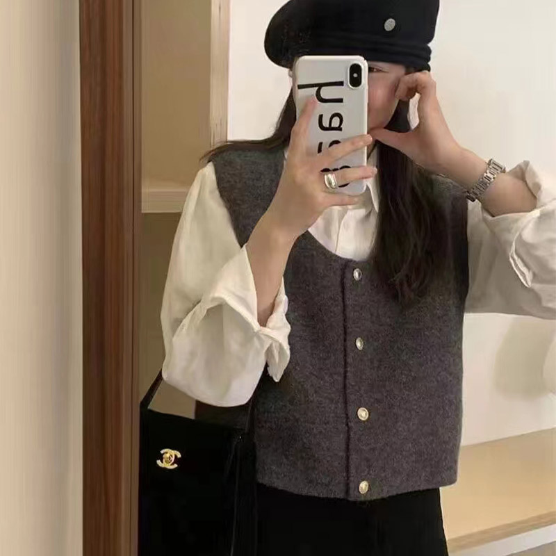 高腰马甲女短款宽松气质时尚百搭女士针织开衫厚款小个子马夹女