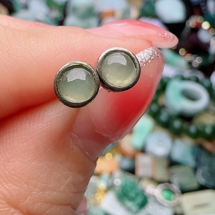 翡翠耳饰银S925镶嵌天然A货85