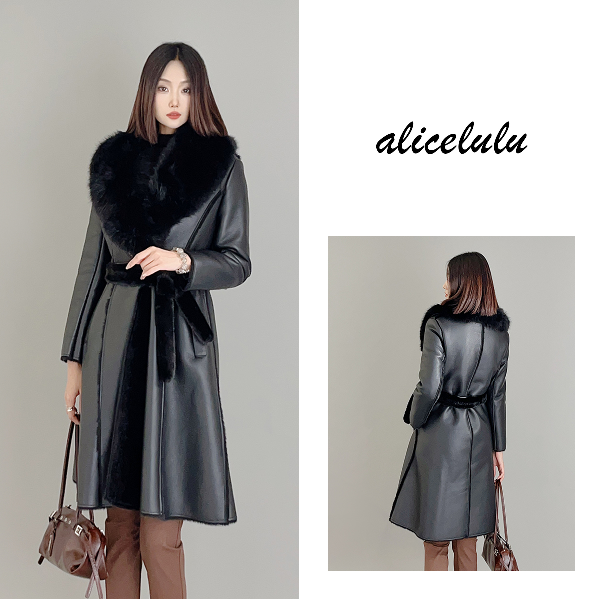2 ALICE “款姐儿”外套  华贵毛领 柔光皮质 S2140278Kr