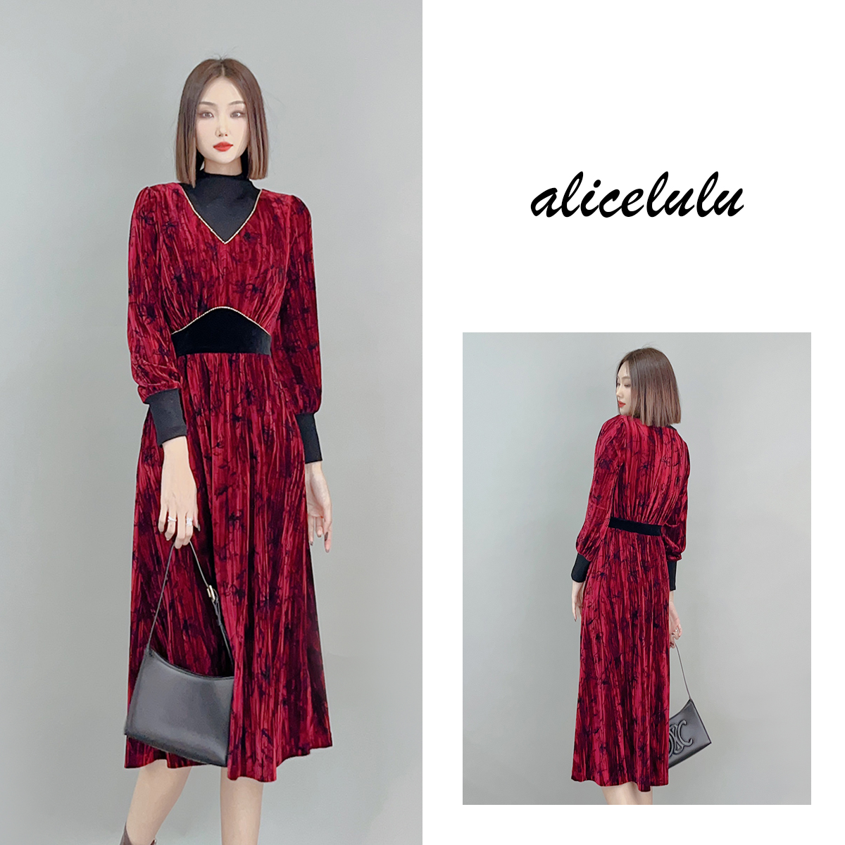 原 ALICE “如梦之夜”连衣裙 优雅提花 柔美丝绒 S2141405A