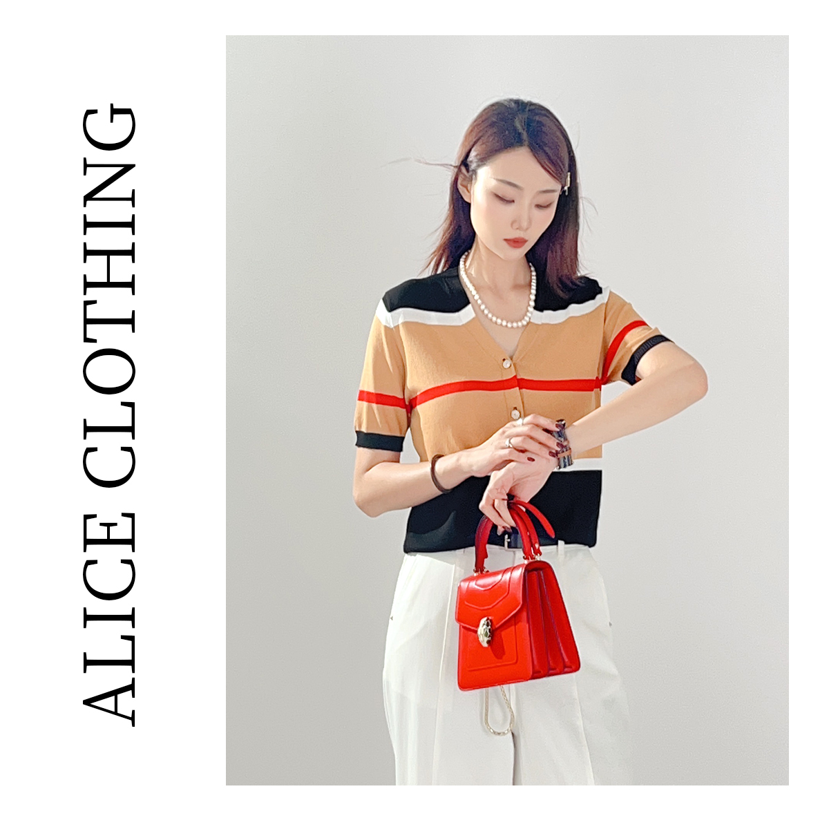 2【ALICE “惬意时光”针织衫】优雅拼色 时髦条纹 S1033529Q