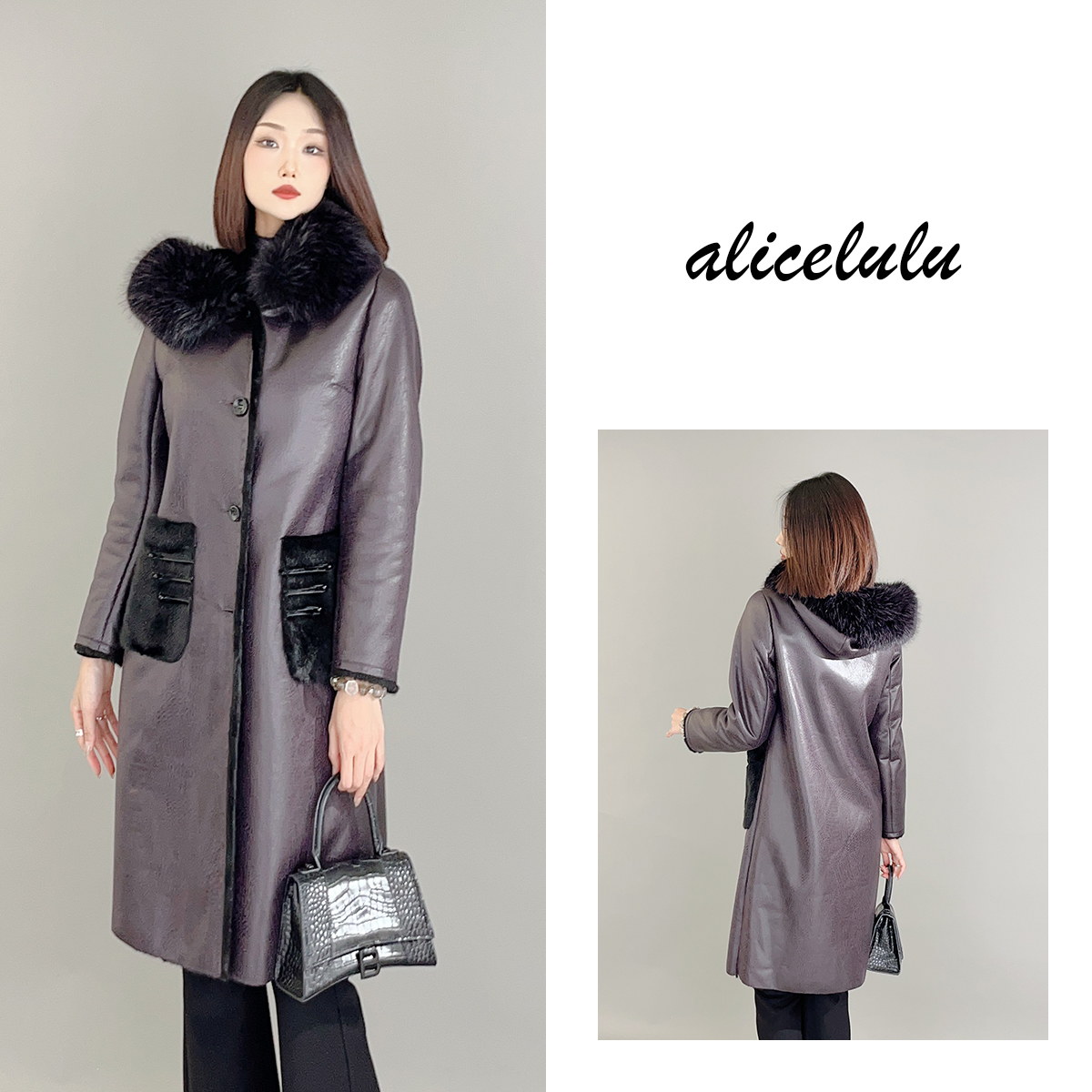 2 ALICE “沪上名媛”外套 纹理皮质 奢贵毛领 S2140211Tr
