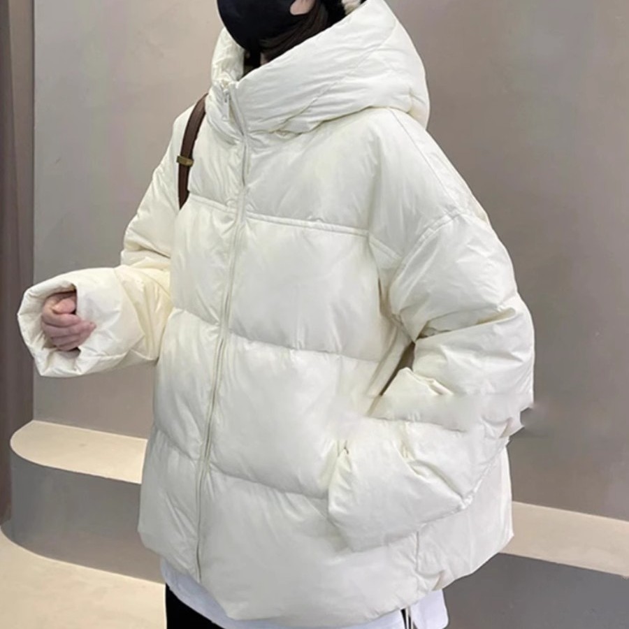 短款连帽羽绒服女2023冬季宽松加厚保暖面包服保暖羽绒衣外套A
