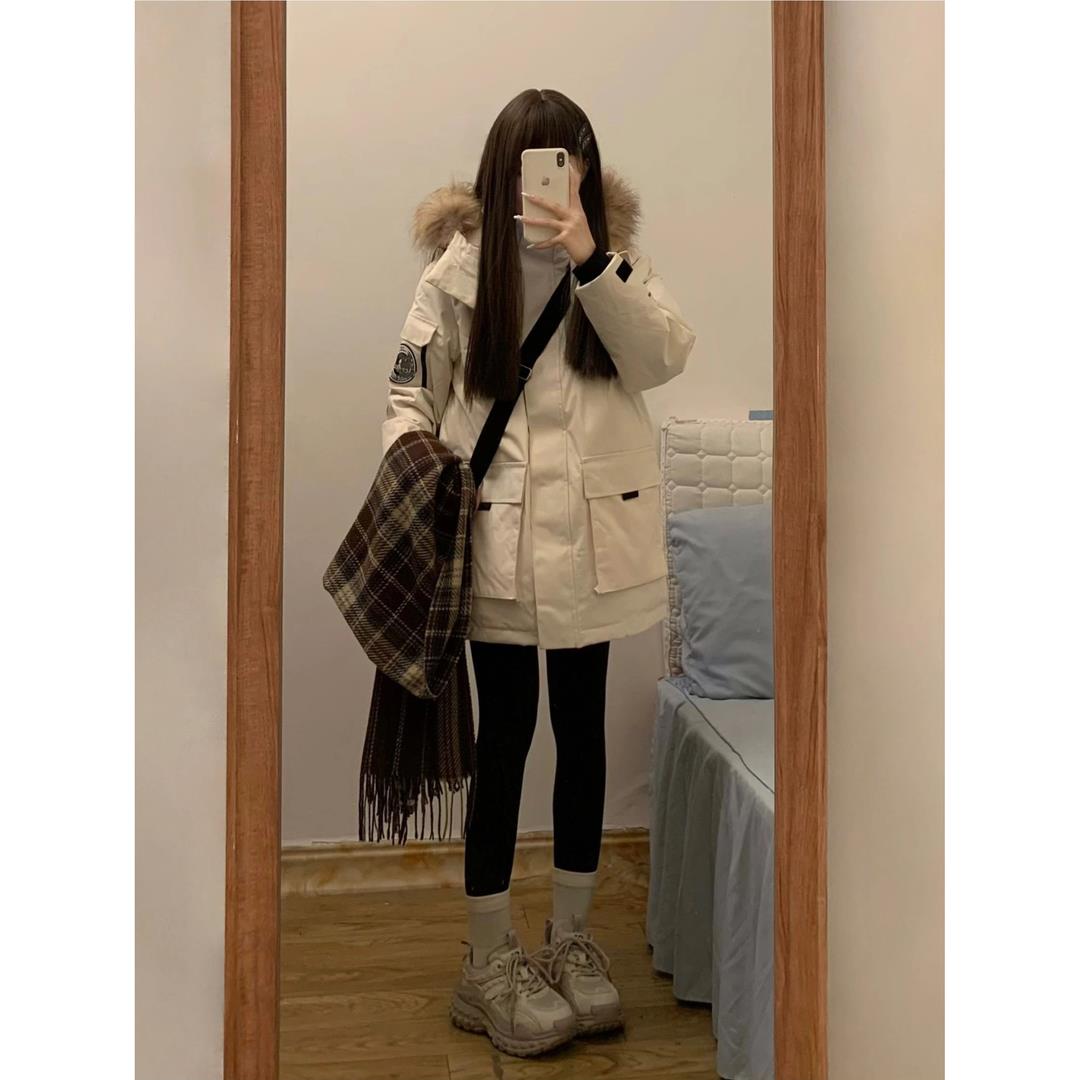 大毛领派克羽绒服服女2023冬季新款连帽棉袄外套宽松加厚工