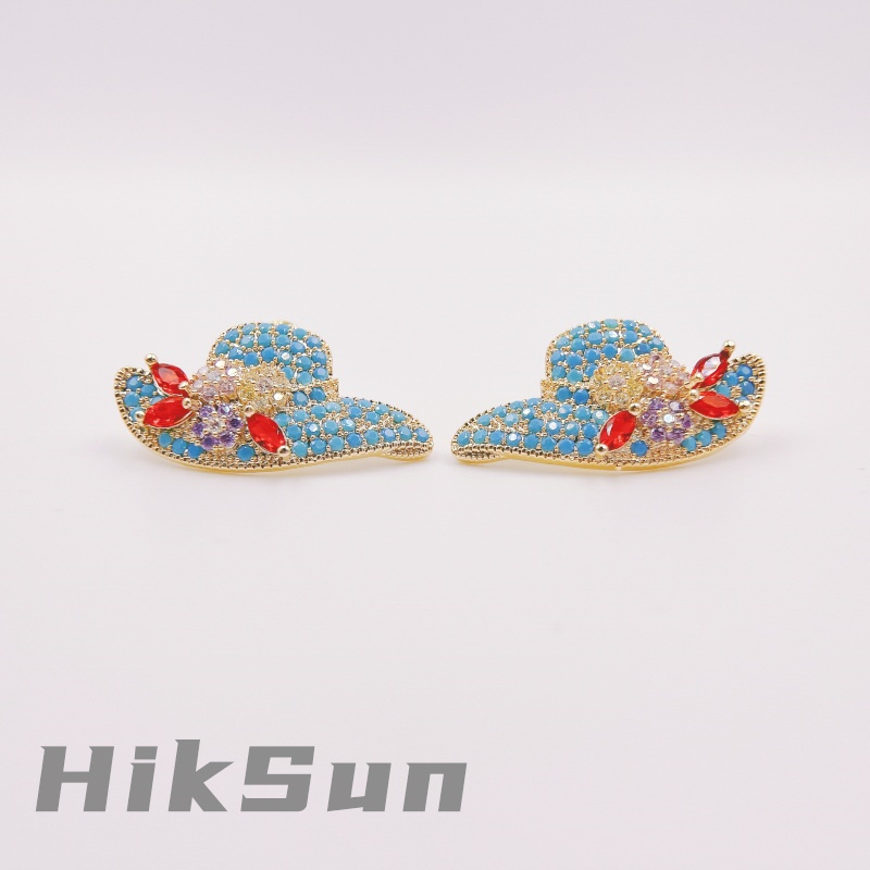 铜合金耳饰 【1490】法式彩色锆石帽子耳钉