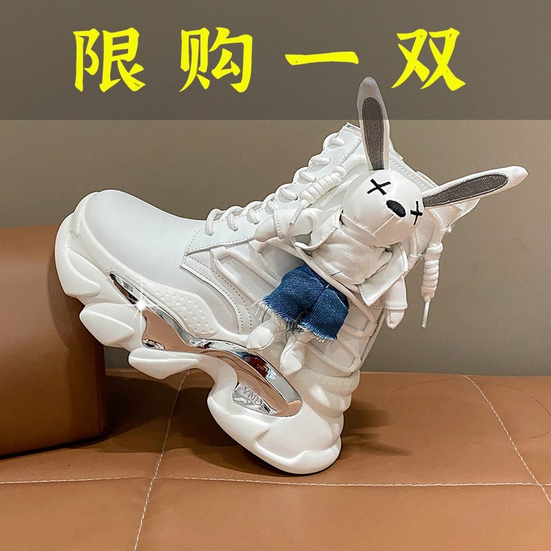 百丽纯爱欧货萌兔短靴2023秋冬季新款松糕厚底马丁靴女厚底高帮