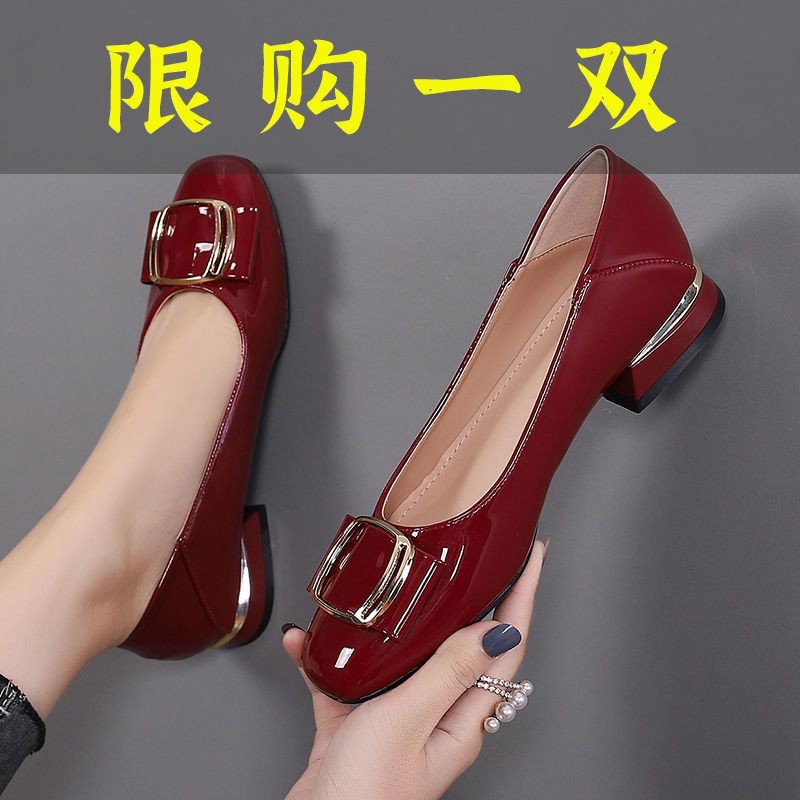 百丽纯爱高品质真软皮女鞋2023夏新款单鞋女软底百搭英伦风粗跟