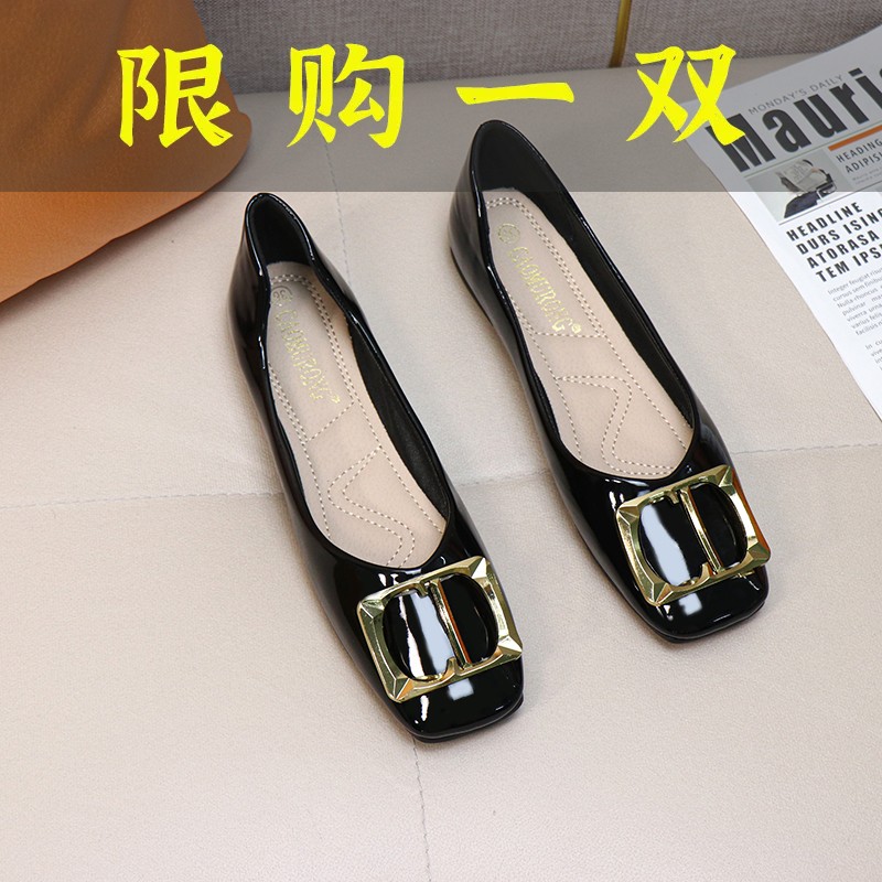 百丽纯爱单鞋女2023新款百搭方头平底鞋秋款舒适奶奶鞋透气不累