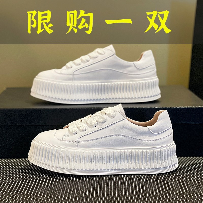 百丽纯爱真皮厚底小白鞋女2023年春季新款休闲运动板鞋松糕饼干