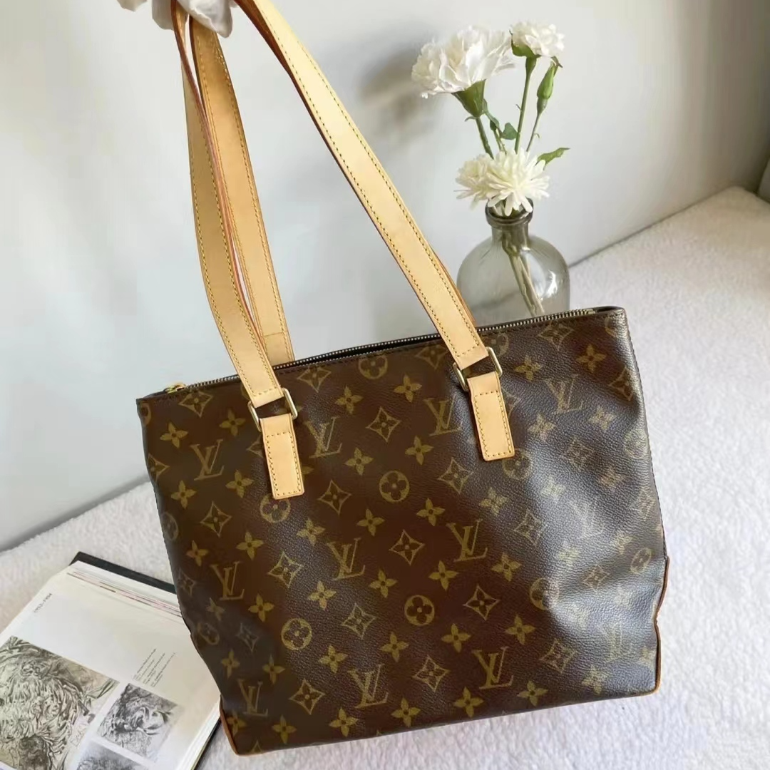 95新 LouisVuitton/路易威登 老花帆布拼皮钢琴托特单肩包