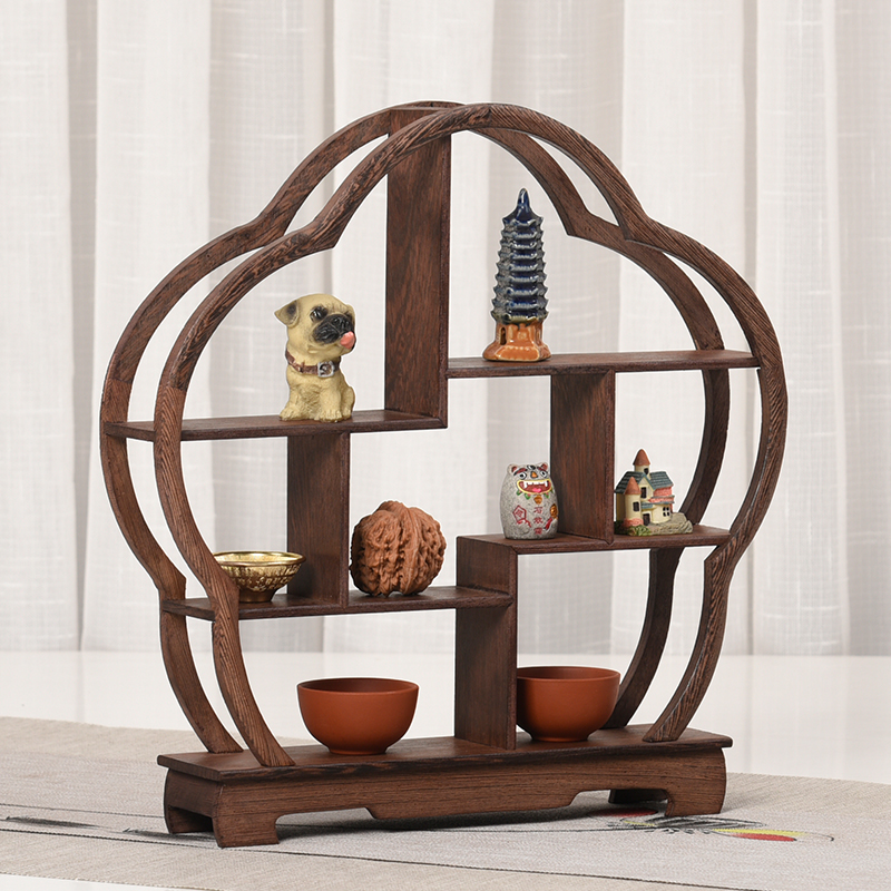 鸡翅木博古架小实木摆件花瓶手办茶壶展示架子置物架收纳茶具架