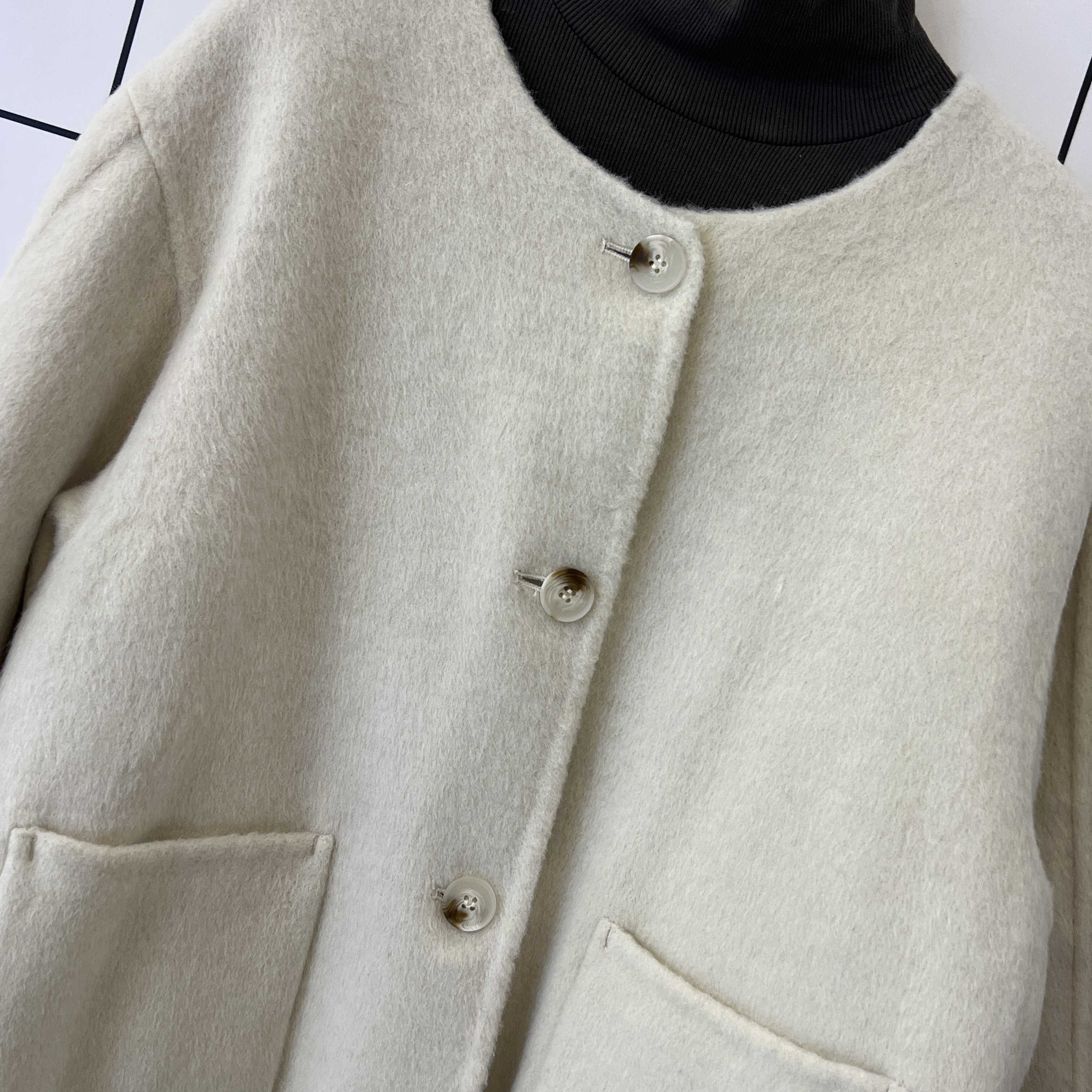 2023年韩版休闲秋冬气质短款时尚百搭圆领双面小香风外套