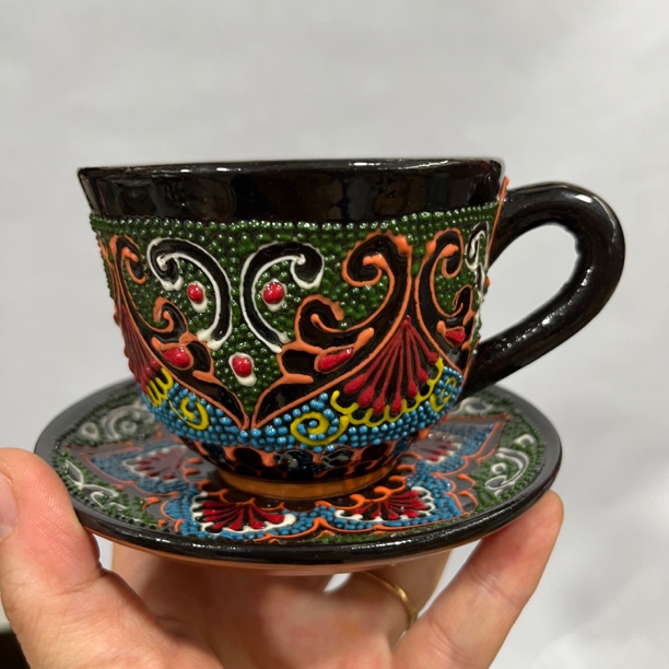 进口陶瓷咖啡杯奶茶杯水杯手工点绘花纹颜色随机