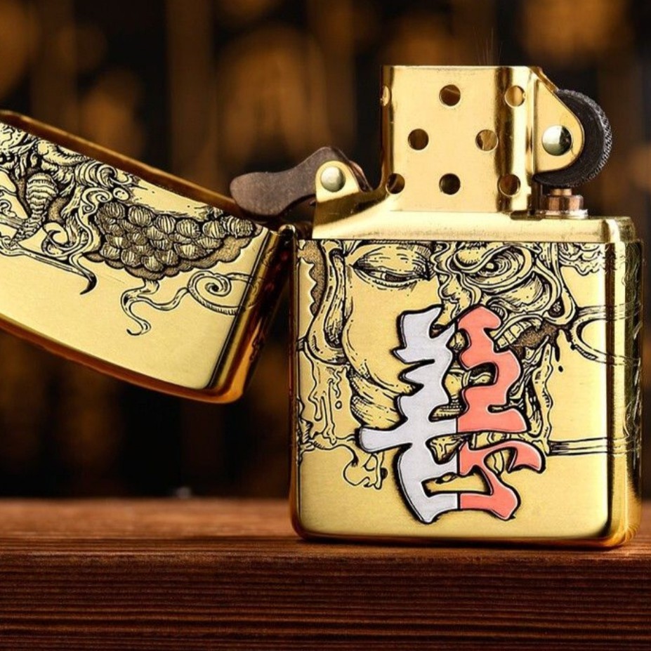 【善恶一念  千语】DIY五面精雕.纯铜盔甲机  防风打火机      