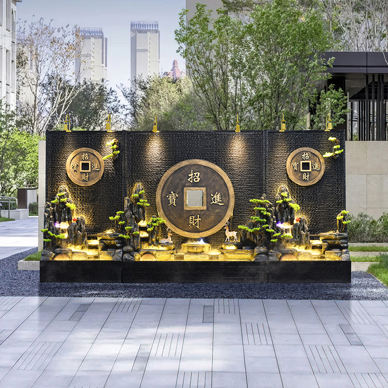水幕墙流水墙办公室内玄关摆件鱼池喷泉户外庭院花园假山屏风景观
