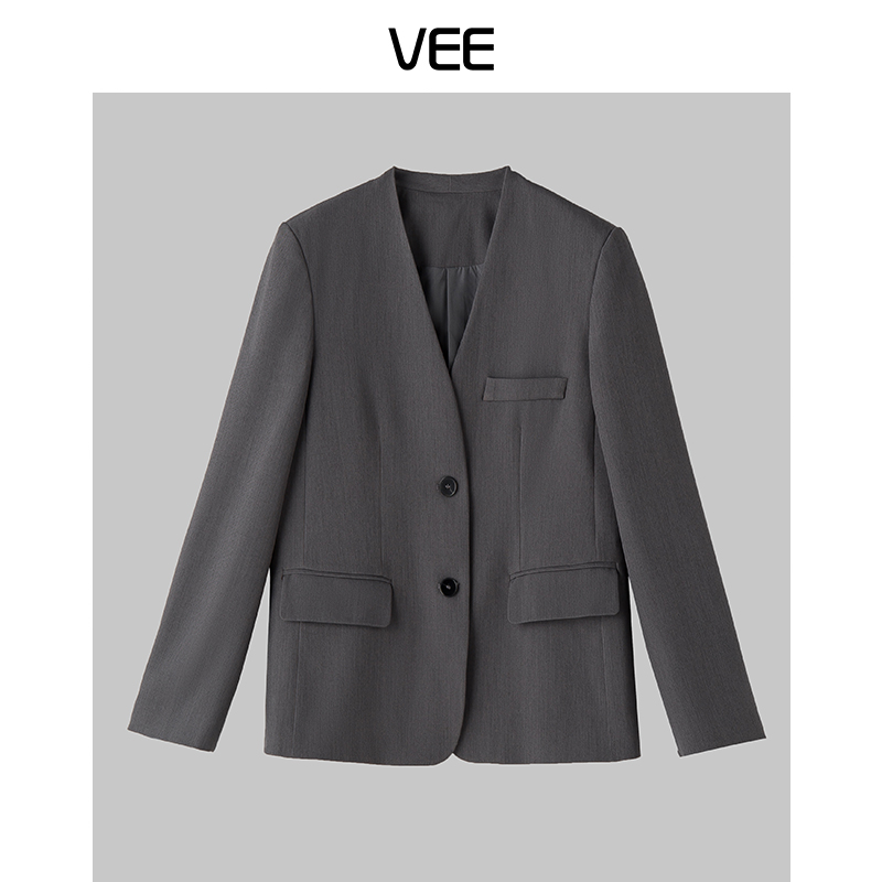 VEE【静奢风】【专属】百搭设计感气质都市知识风摩登简约无领西装外