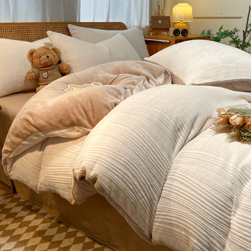 新疆新年包邮冬季轻奢风双面加厚牛奶绒床单四件套床笠三件套加绒