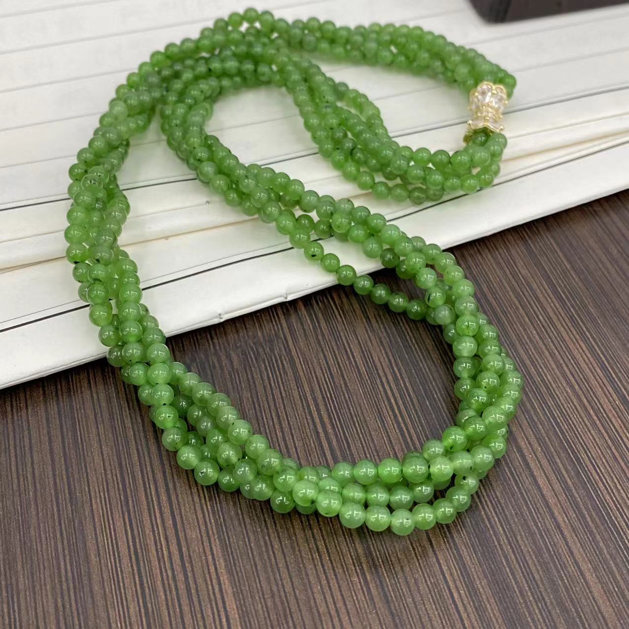 【矿姐珠宝】和田玉碧玉扭扭链项链小米珠颈链气质时尚百搭女款多层