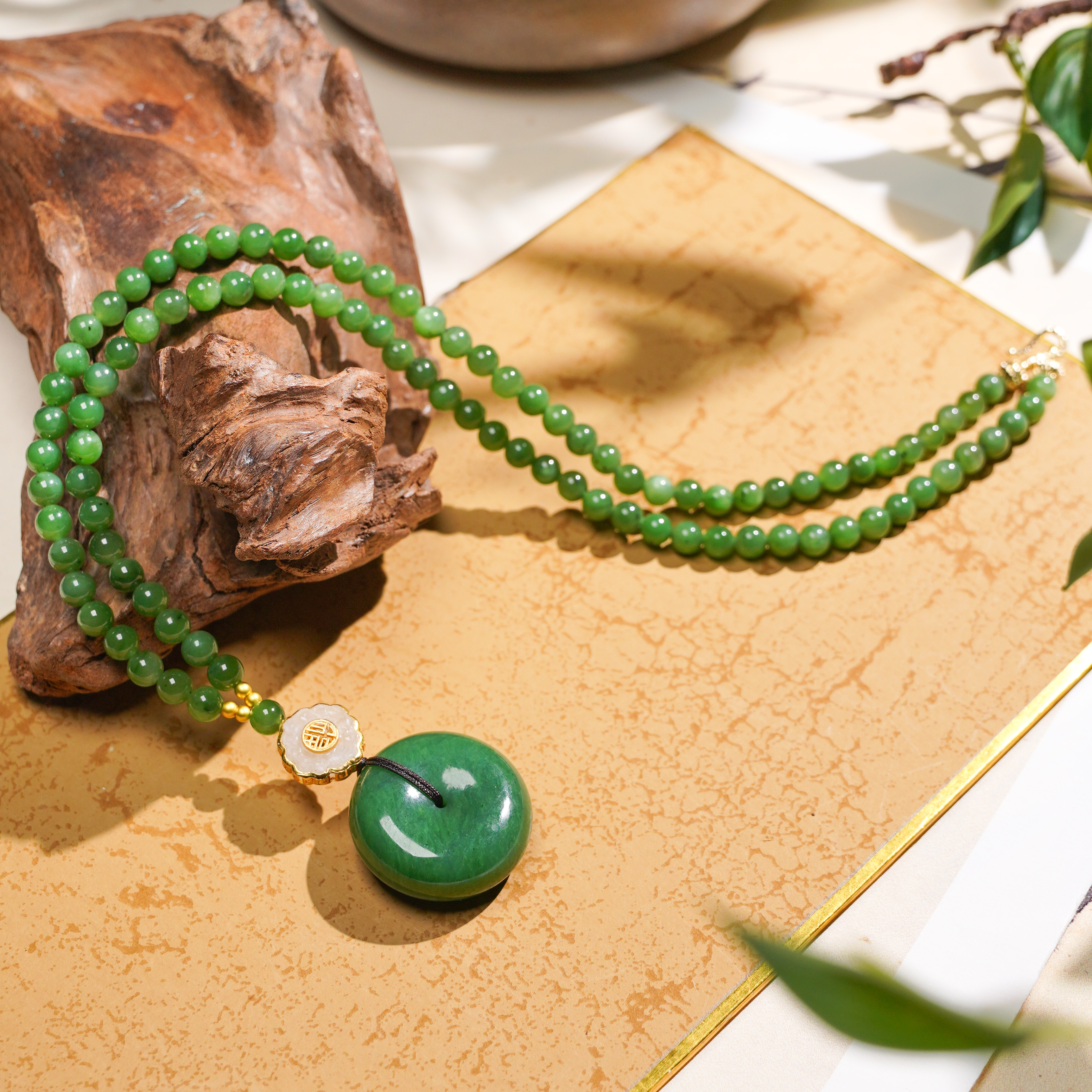 【矿姐珠宝】和田玉碧玉平安扣项链福字牌碧玉链平安扣尺寸29-30mm