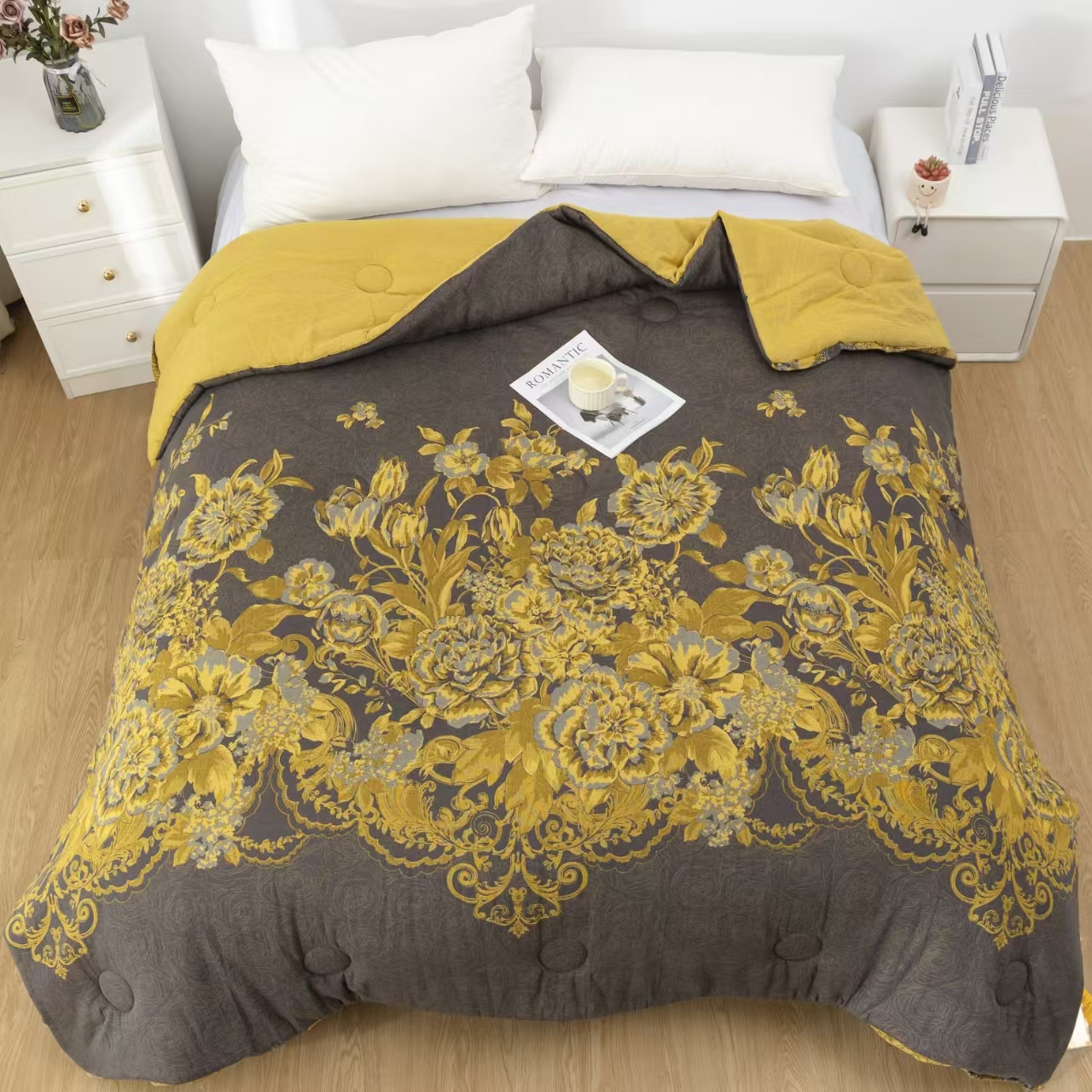 【黑金繁华】1.5*2.0单人金离子全棉双层高端秋冬被可机洗